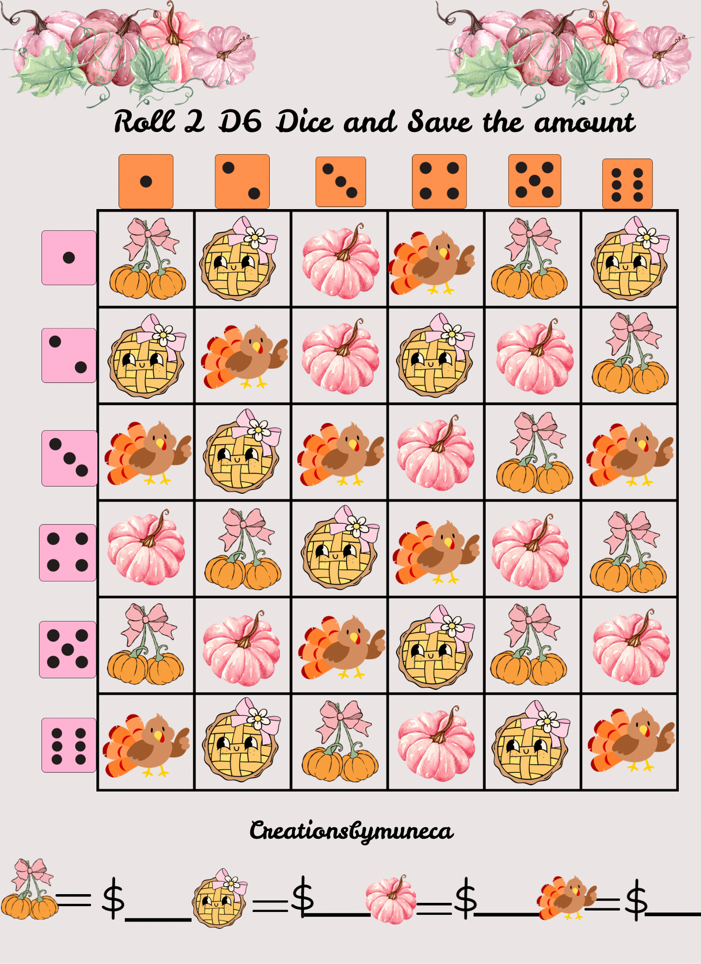 Letter Size Double Sided Roll 2 Dices Challenges (multiple Challenges)