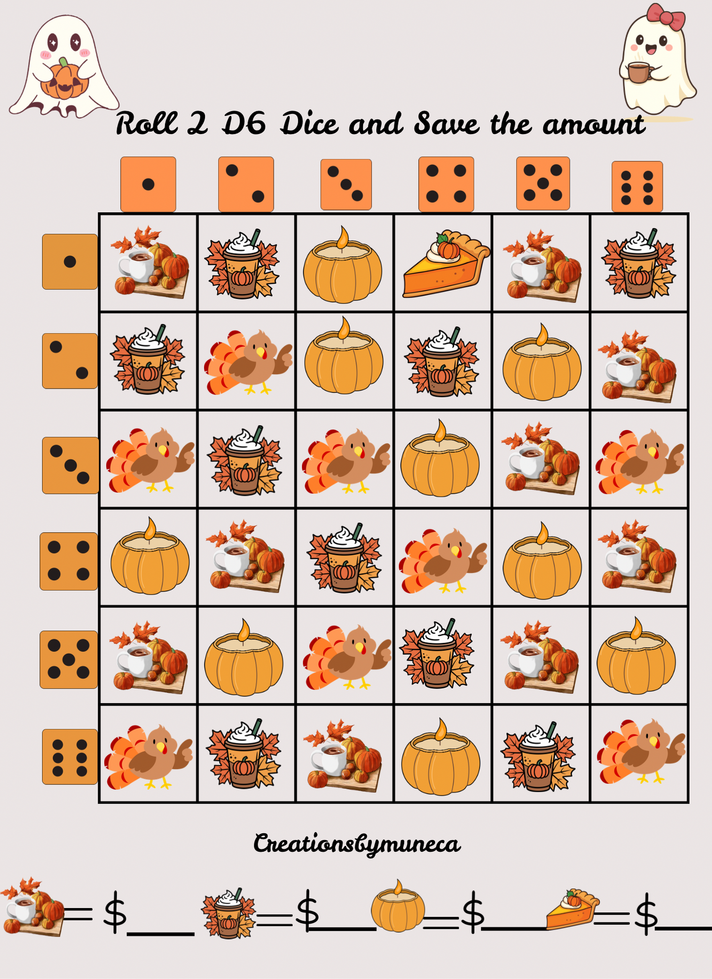 Letter Size Double Sided Roll 2 Dices Challenges (multiple Challenges)