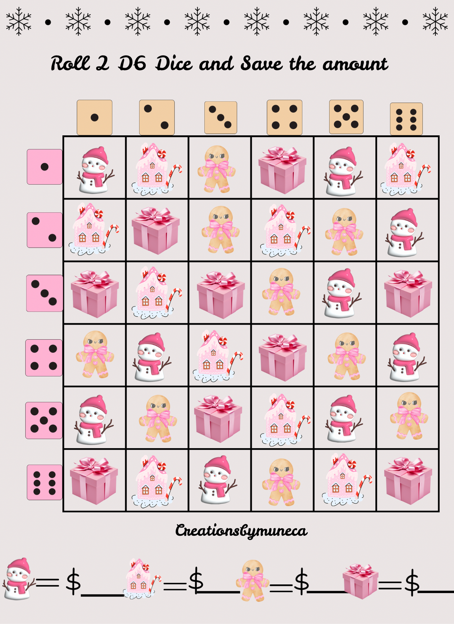 Letter Size Double Sided Roll 2 Dices Challenges (multiple Challenges)