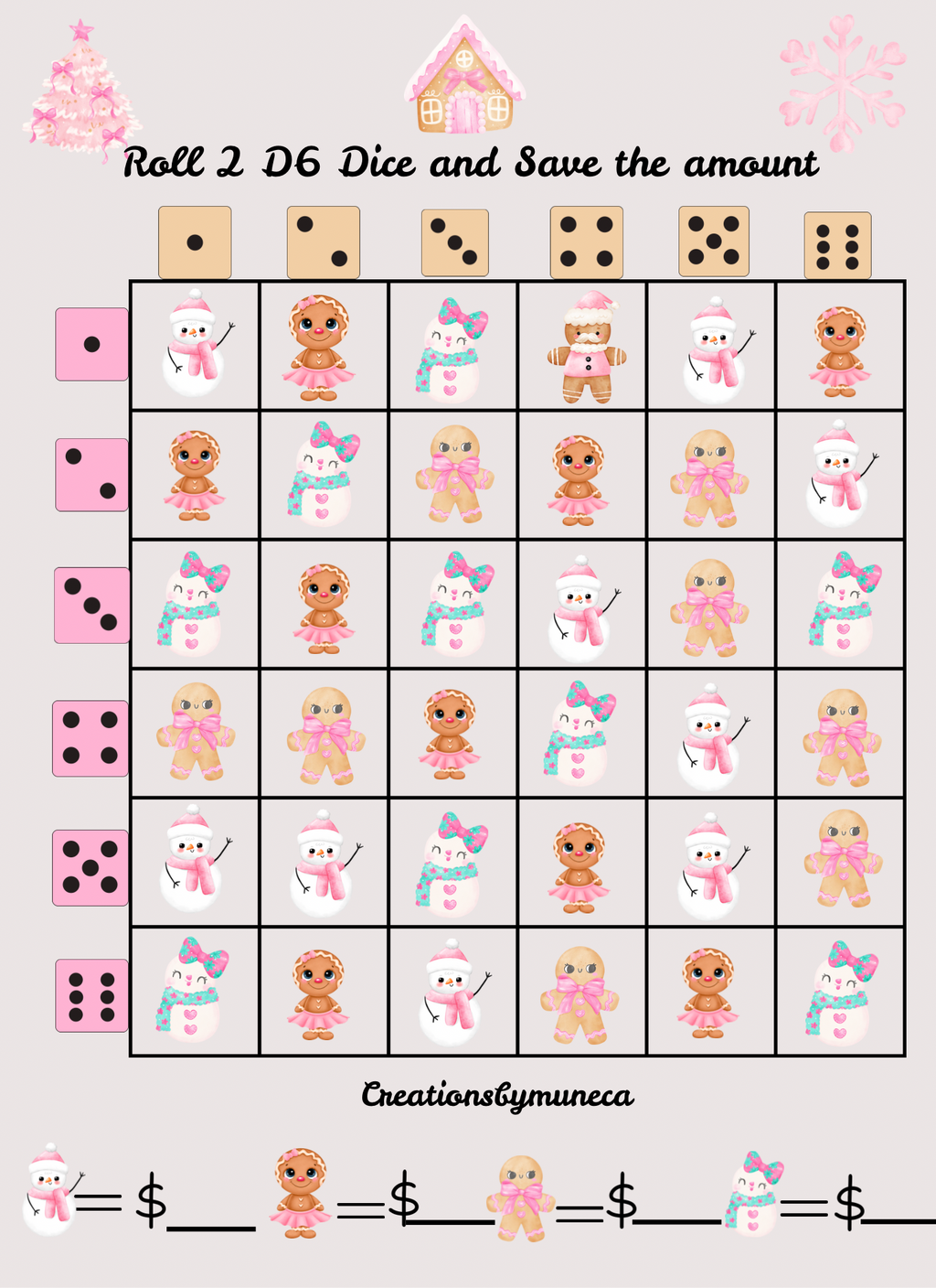 Letter Size Double Sided Roll 2 Dices Challenges (multiple Challenges)