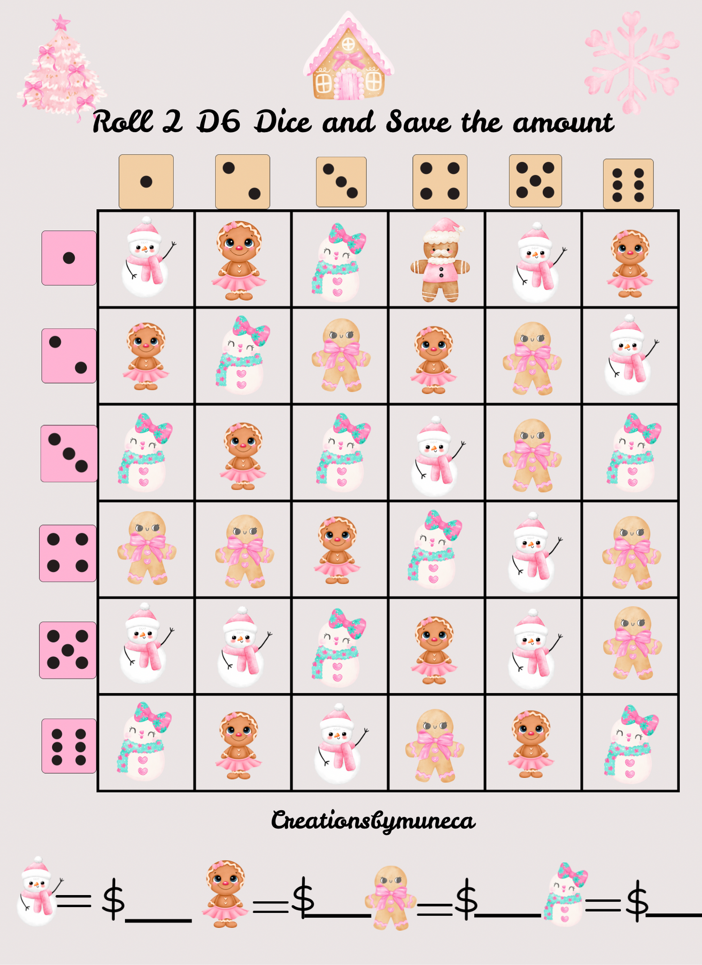 Letter Size Double Sided Roll 2 Dices Challenges (multiple Challenges)