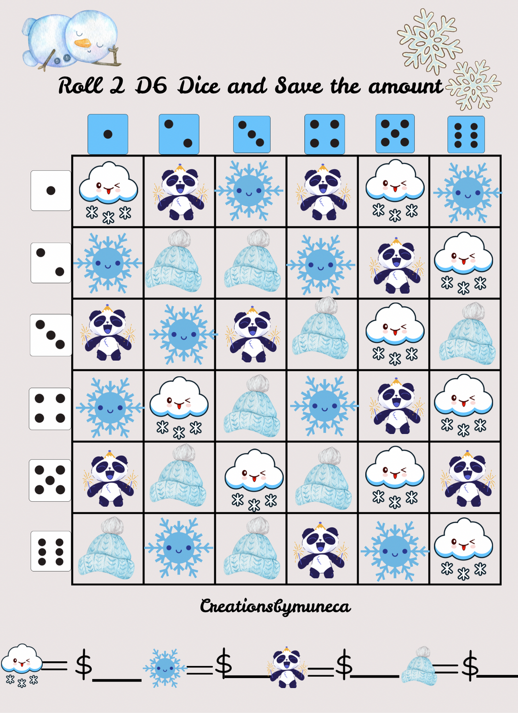 Letter Size Double Sided Roll 2 Dices Challenges (multiple Challenges)