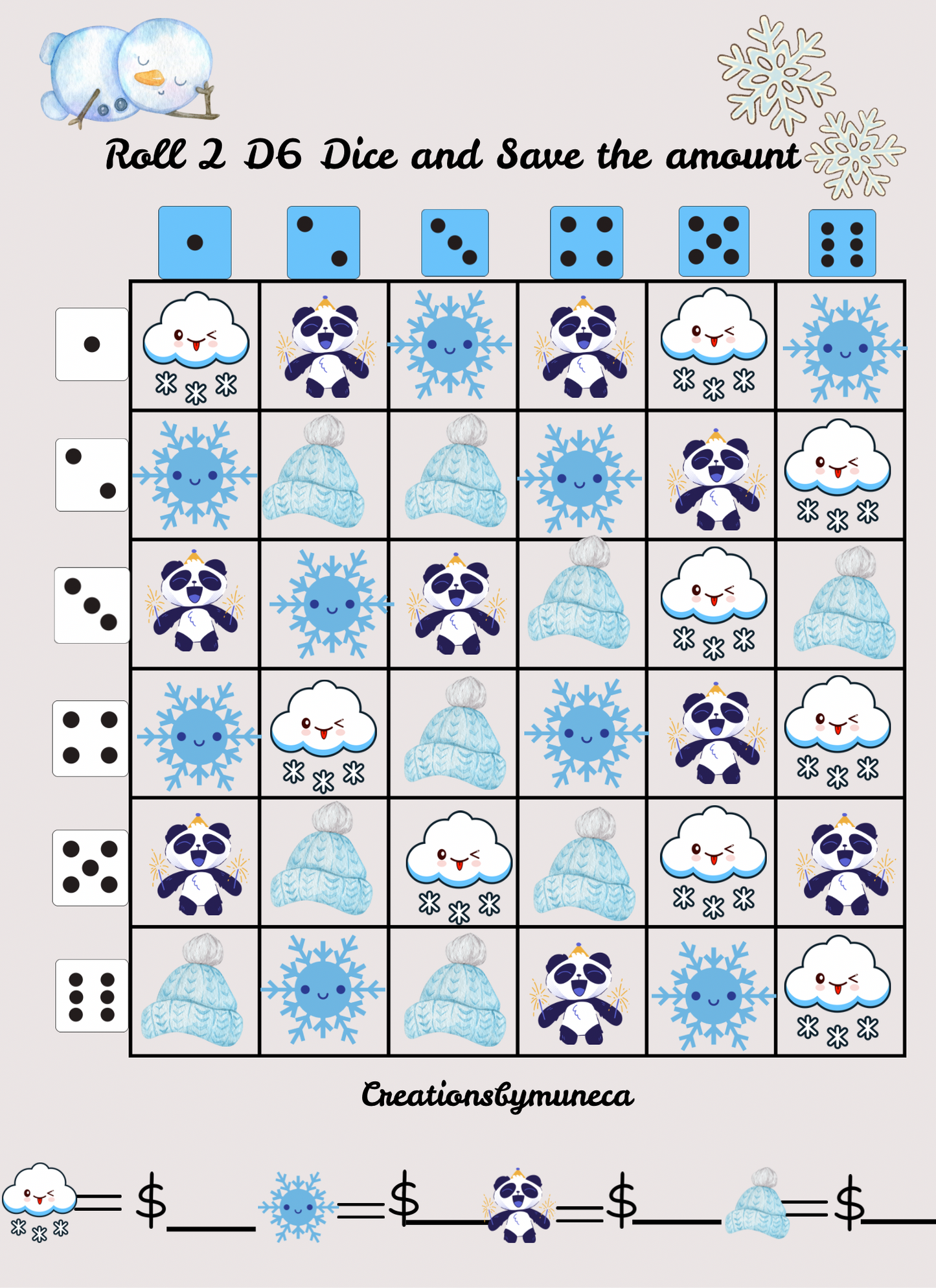 Letter Size Double Sided Roll 2 Dices Challenges (multiple Challenges)