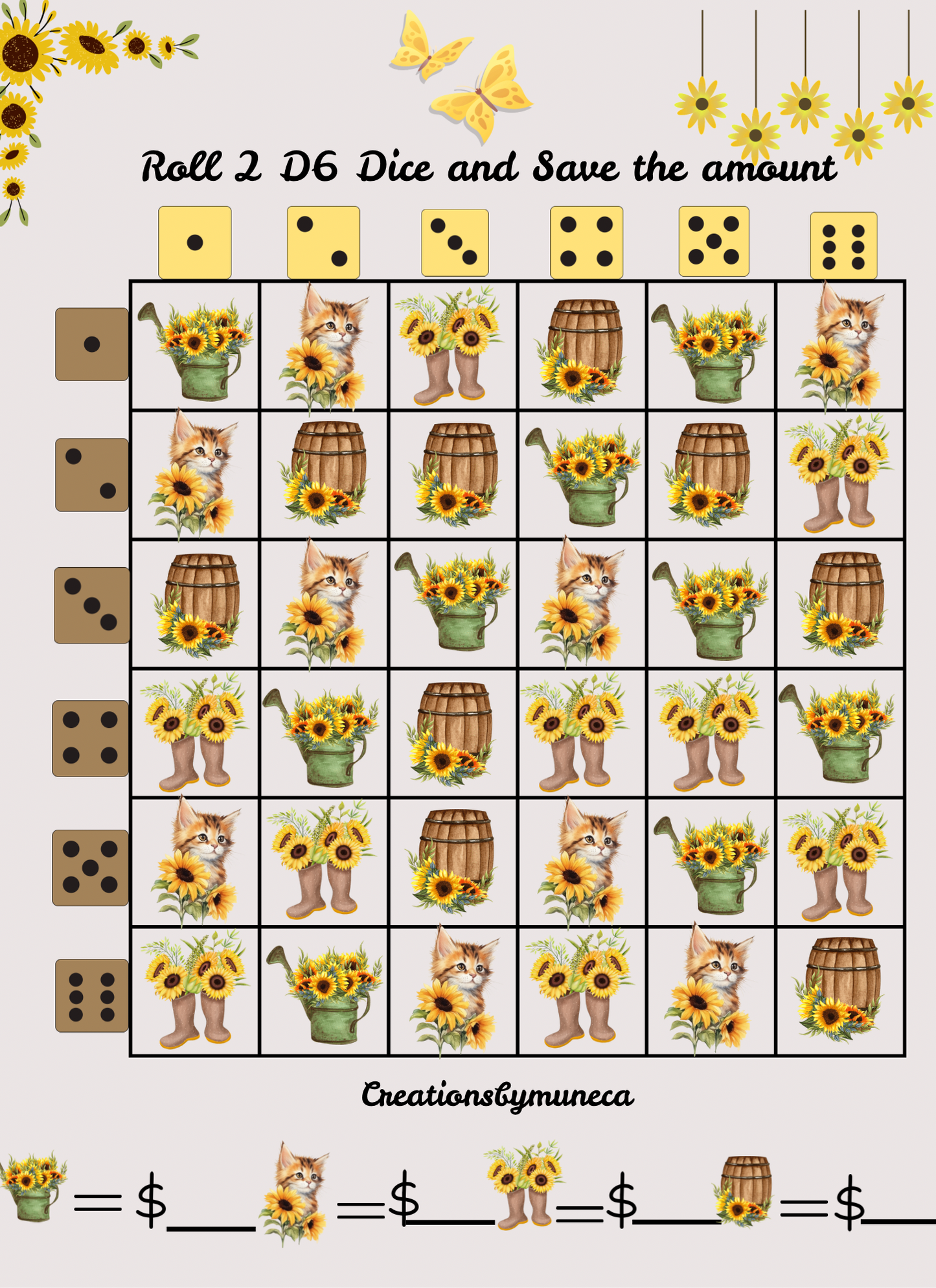 Letter Size Double Sided Roll 2 Dices Challenges (multiple Challenges)
