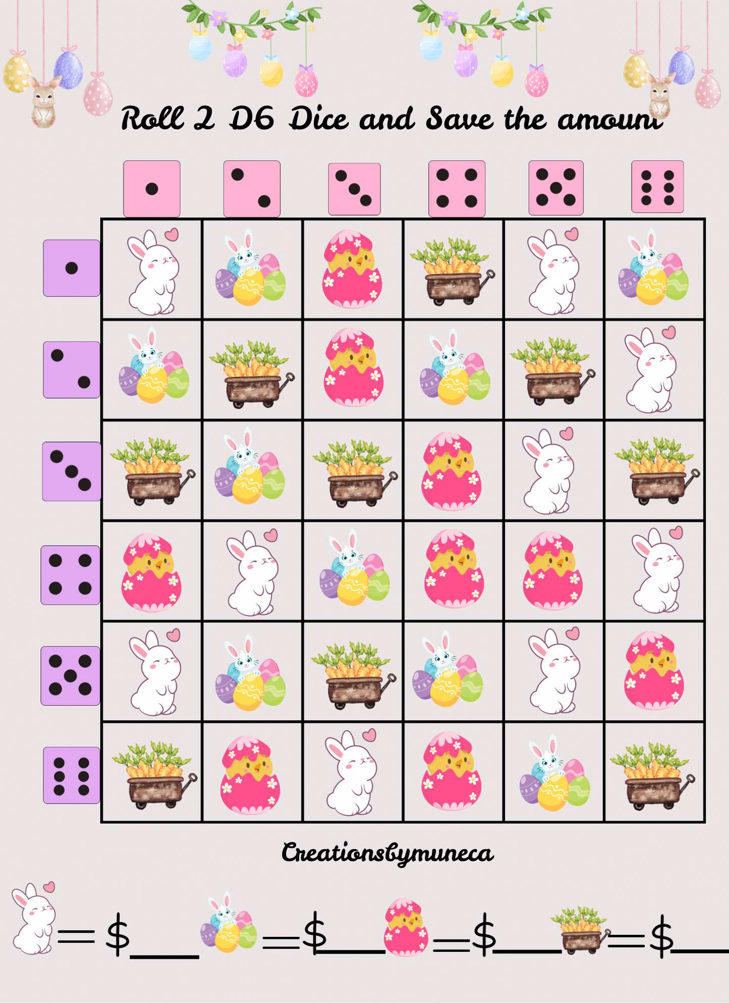 Letter Size Double Sided Roll 2 Dices Challenges (multiple Challenges)