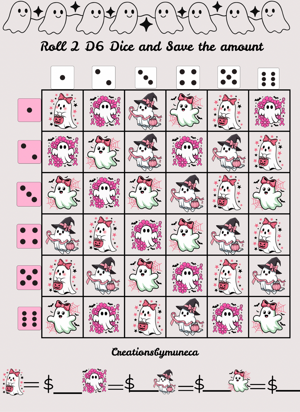 Letter Size Double Sided Roll 2 Dices Challenges (multiple Challenges)
