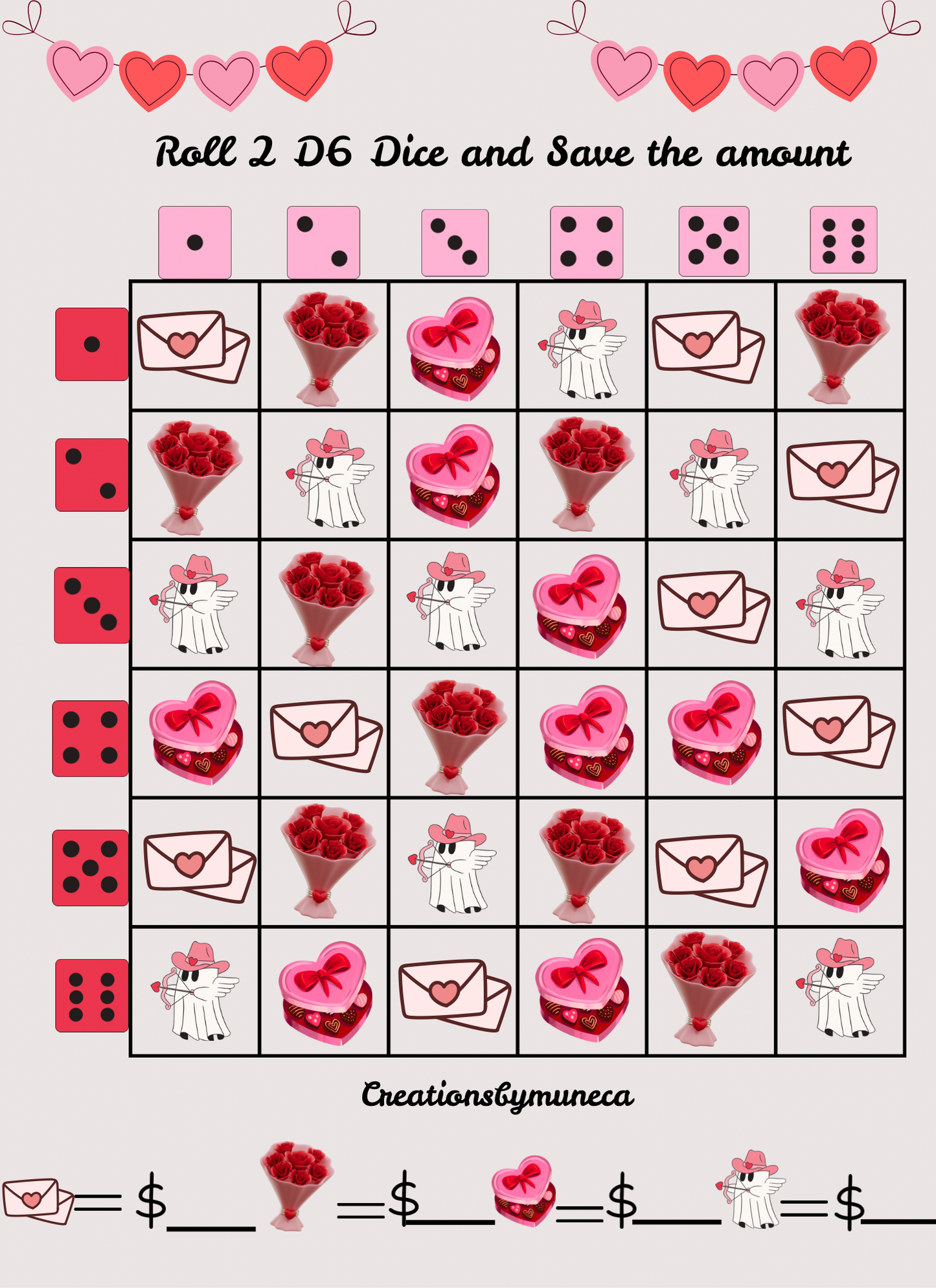 Letter Size Double Sided Roll 2 Dices Challenges (multiple Challenges)