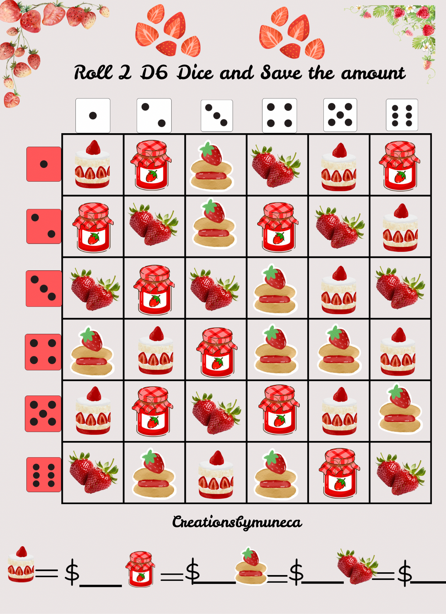 Letter Size Double Sided Roll 2 Dices Challenges (multiple Challenges)