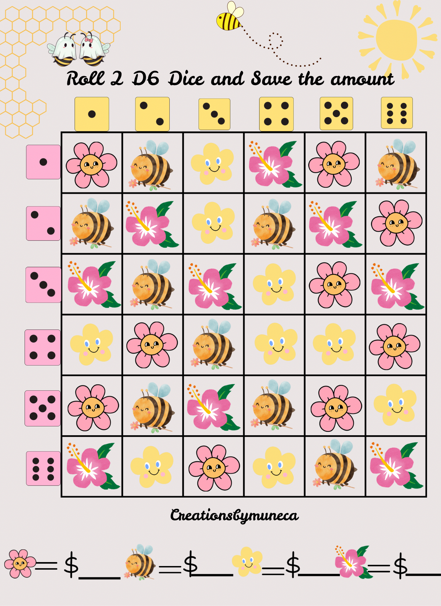 Letter Size Double Sided Roll 2 Dices Challenges (multiple Challenges)